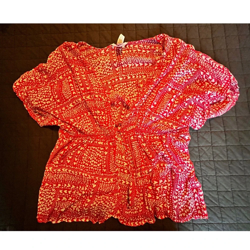 Victoria's Secret Red White Heart Print Kimono‎ Robe Cover Up O/S 362954-43Y